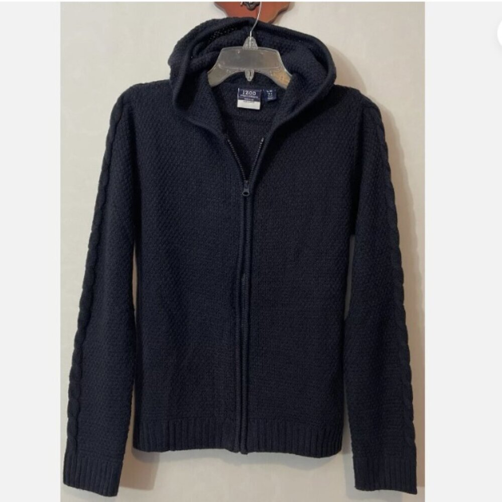 Izod Approved Schoolwear Girls XL (16) Plus Blue Knit Zip-Up Hooded Sweater